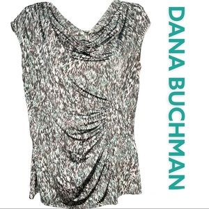 Dana Buchman sleeveless blouse with ruched detail Size Medium Grey & Teal design